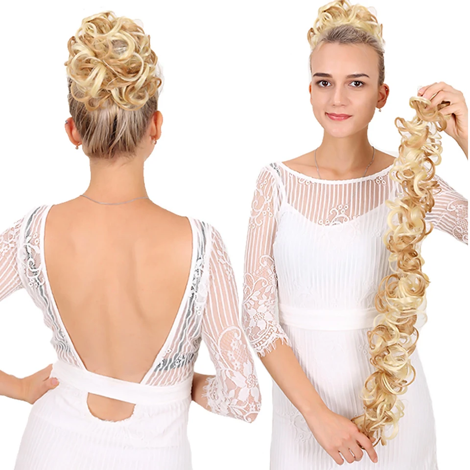 Волнистый кудрявый шиньон HUAYA эластичный грязный пучок для наращивания конского