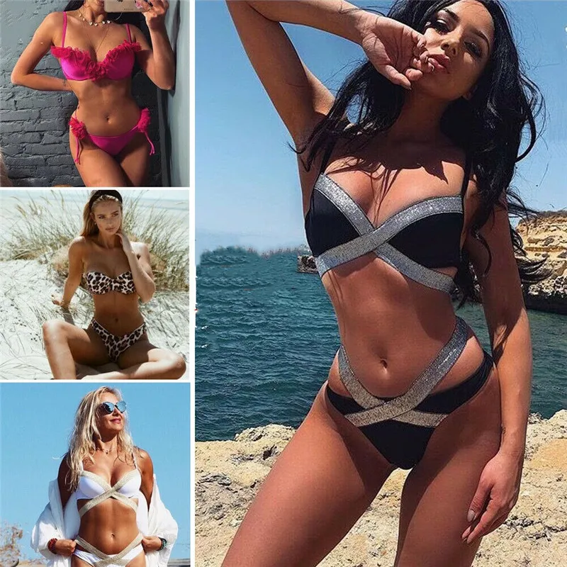 Лидер продаж женский купальник сексуальный комплект бикини с блестками