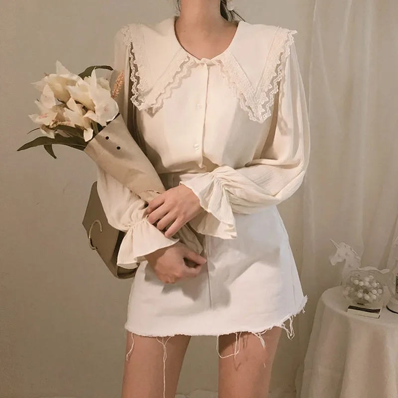 Beige Shirt Women RICININA, винтажный женский свитер, кавайный кардиган, зима-весна, длинный рукав, пуговицы, однотонный белый свитер, Женский вязаный джемпер - Цвет: Beige Shirt Women