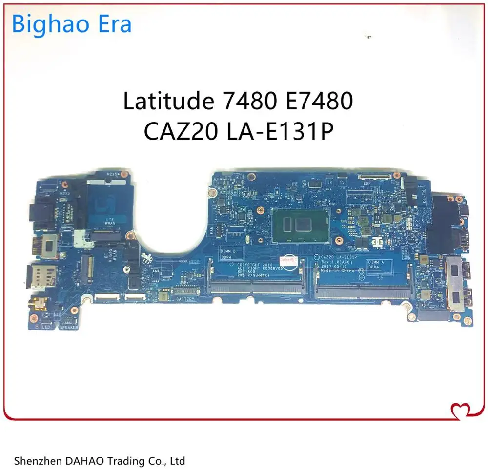 

CAZ20 LA-E131P MB W/ i7-7600U For DELL Latitude 7480 E7480 Laptop motherboard CN-0CXWHP 0CXWHP 0F48ND F48ND 100% Fully Tested OK