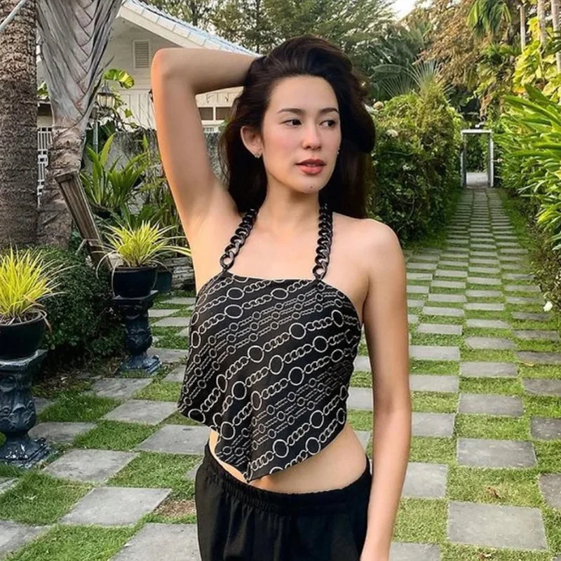 

New Summer Fashion Trend Women Halter Neck Halter Sexy High Street Strap Print Slim Bottom Vest y2k aesthetic