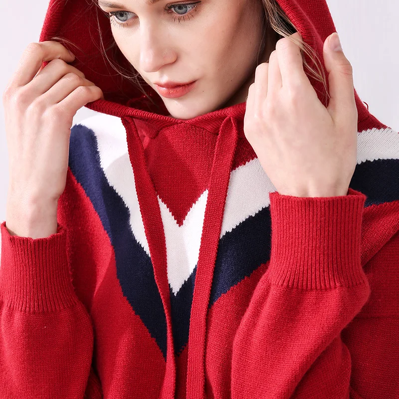 Женский свободный свитер с капюшоном толстый теплый короткий Осень-зима 2019 |