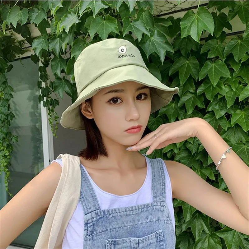 Oloey Avocado Fruit Element Embroidery Cute Bucket Hats Women Summer Solid Sweet Letters Sun Hat Femme Big Brim Fisherman | Аксессуары