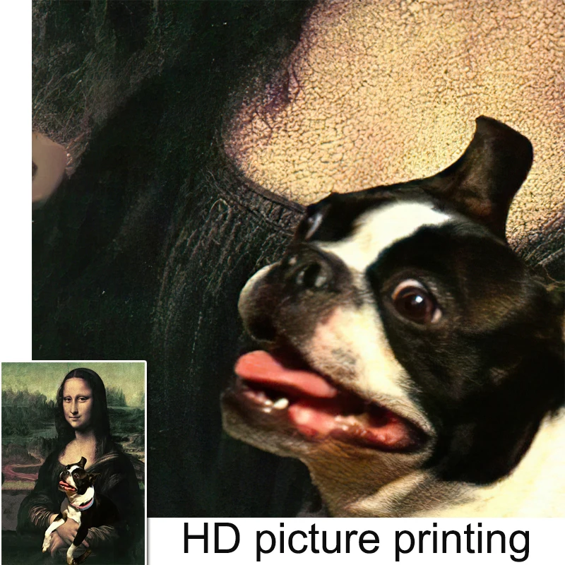 

Funny Art Mona-Lisa Holding A Dog Canvas Paintings Wall Art Posters and Prints Da Vinci Famous Wall Art Pictures Home Decoration