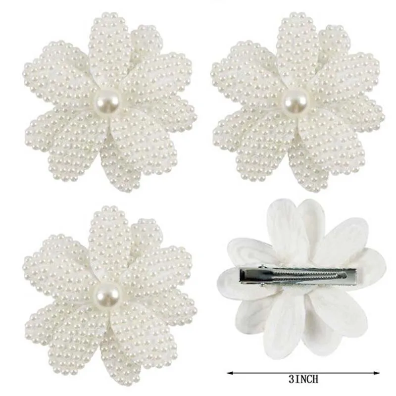 Белые жемчужные банты для волос с заколками девочек детские бутиковые стразы