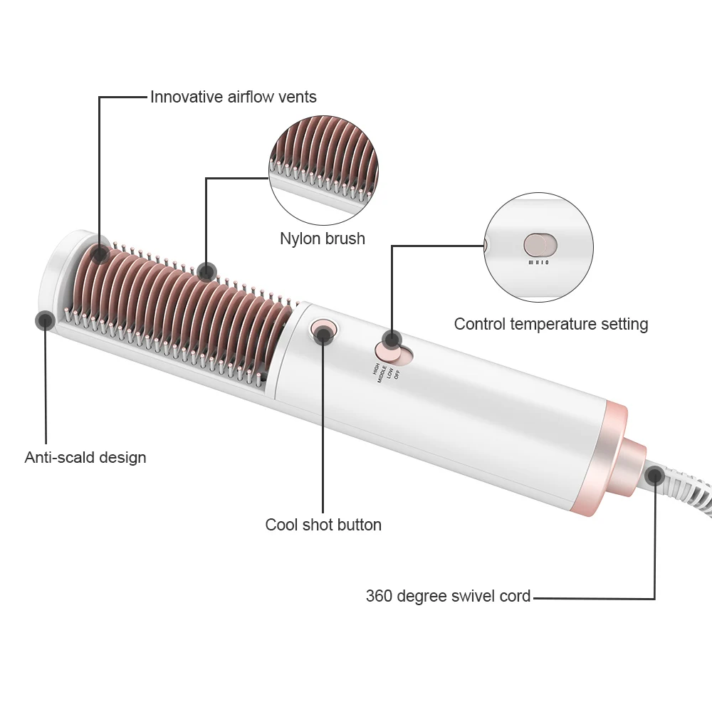 Фен щетка 3 в 1 с горячим воздухом выпрямитель для волос удобный набор расчесок