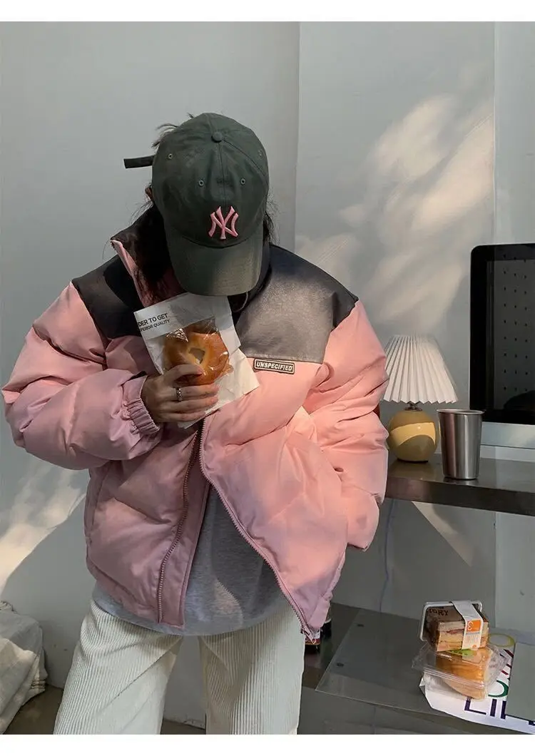 Cotton Jacket Female Thickened Stitching Leather Surface Cotton Jacket Korean Version Loose Student Jacket Collar Bread Clothes