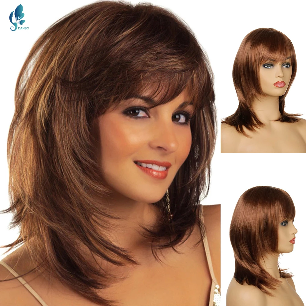 

Парик каштановый из термостойких синтетических волос, до плеч, для женщин, DANBO