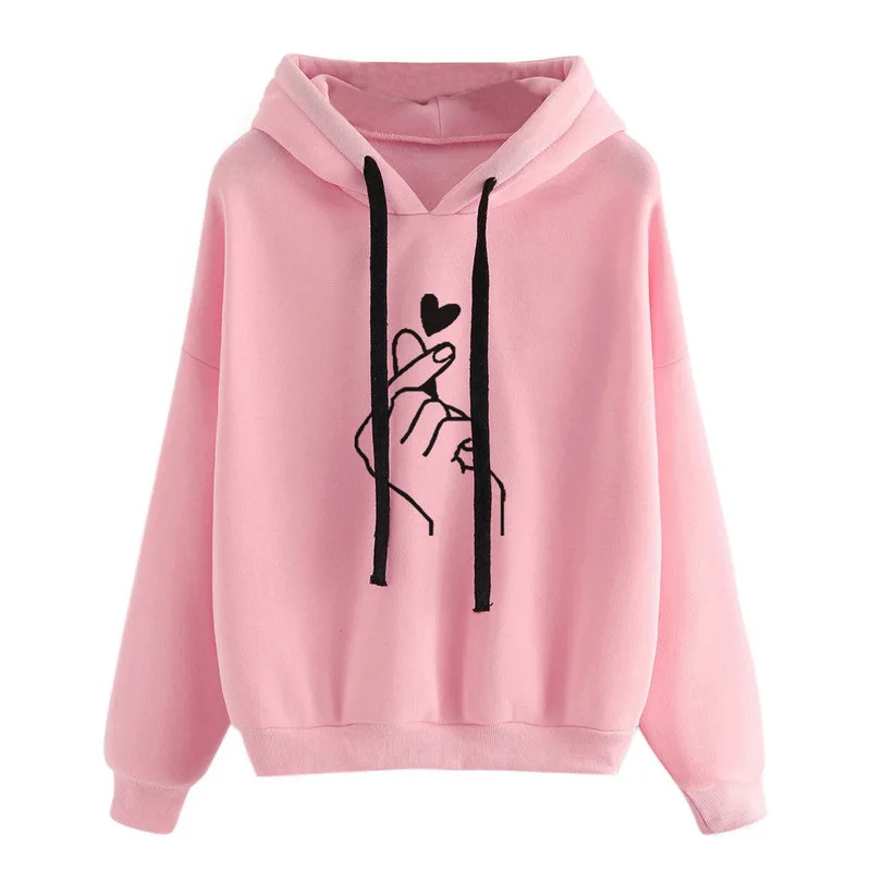 

Fashion Brand Women's Hoodies Sweatshirts 2020 Spring Autumn Girls Casual Pullovers Female's Solid Color Heart gesture Coat Tops