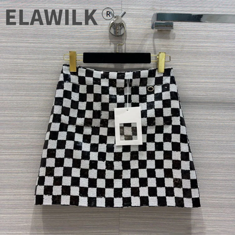 

Checkerboard Plaid Print Skirts for Women Autumn 2021 Fashion A-line Skirts Luxury Brand 3D Cut High Waist Slim Mini Skirts Lady