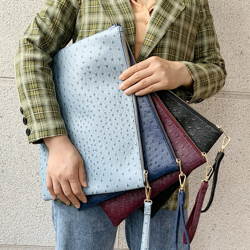 

PUOU New Female Clutch Bag Large Capacity Snake Ostrich Crocodile Pattern Bag Leather Envelopes Bag Fashion Design Envelope Bag