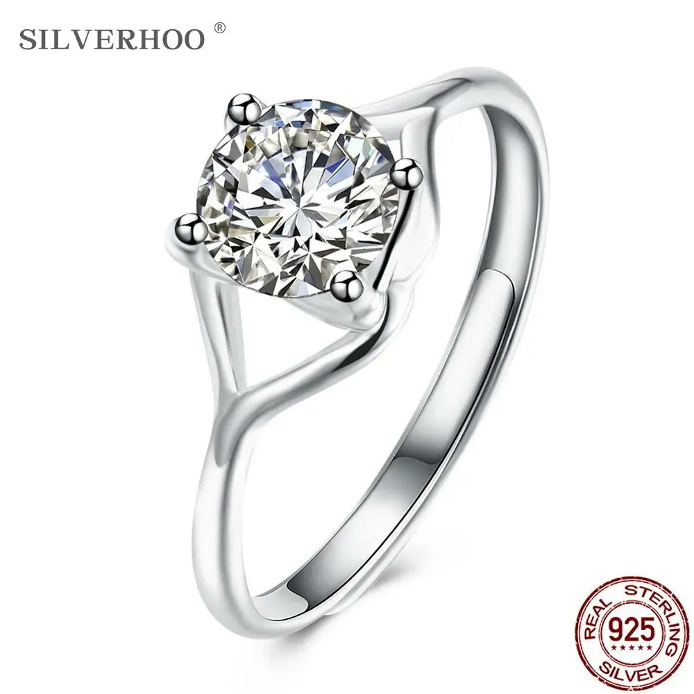 

SILVERHOO 925 Sterling Silver Rings Women Pretty Cubic Zirconia Adjustable Anniversary Gift Ring Female Fine Jewelry New Arrival