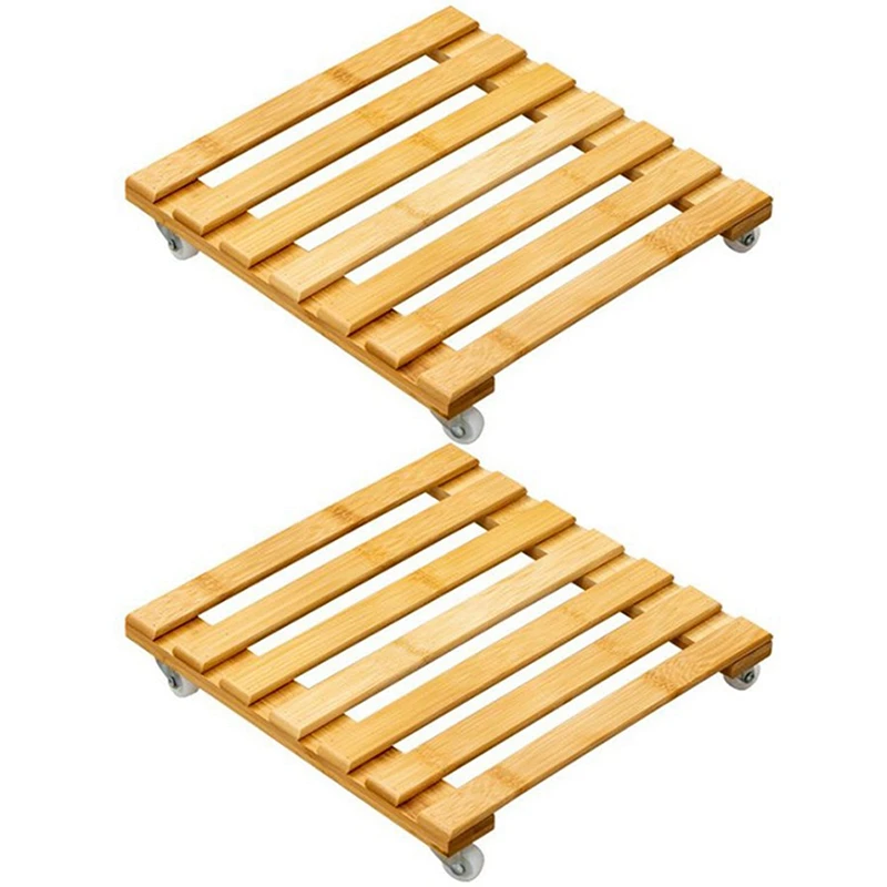 

Подвижный бамбуковый горшок для домашнего сада, поднос на колесиках, квадратная универсальная подставка под горшки для растений