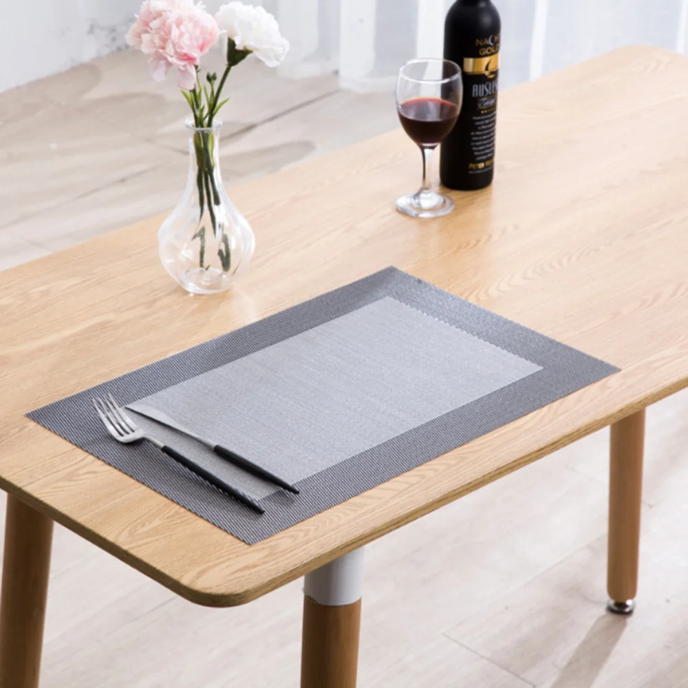 

3pcs Table Mat Skid Resistance Heat Insulation Placemat for Home Hotel Restaurant (Silver Black + Silver + Khaki)