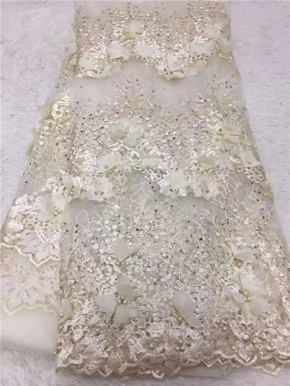 Модная кружевная ткань в нигерийском стиле с бусинами высокого качества 5 ярдов