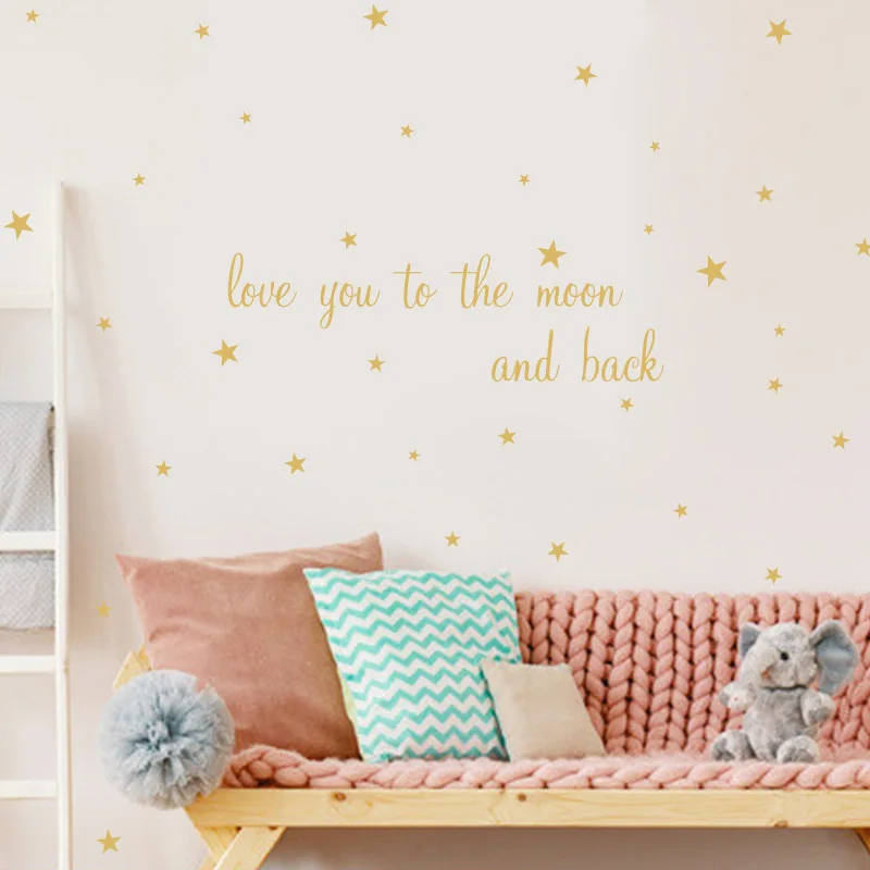Золотые звезды романтичные наклейки на стену английские пословицы Love You To The Moon and