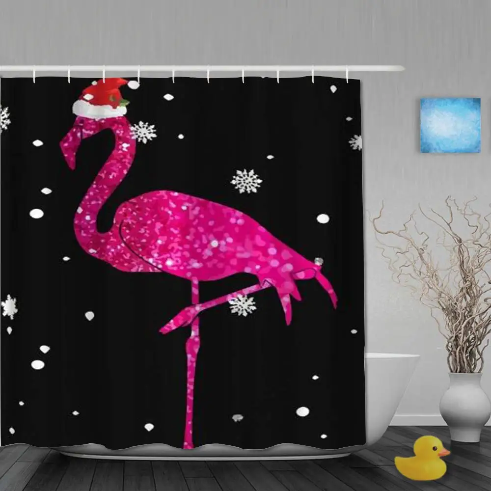 

Shower Curtain Colorful Christmas Flamingos Snowflakes Polyester Fabric Waterproof Bath Curtains Hooks Included 72 x 72 inches