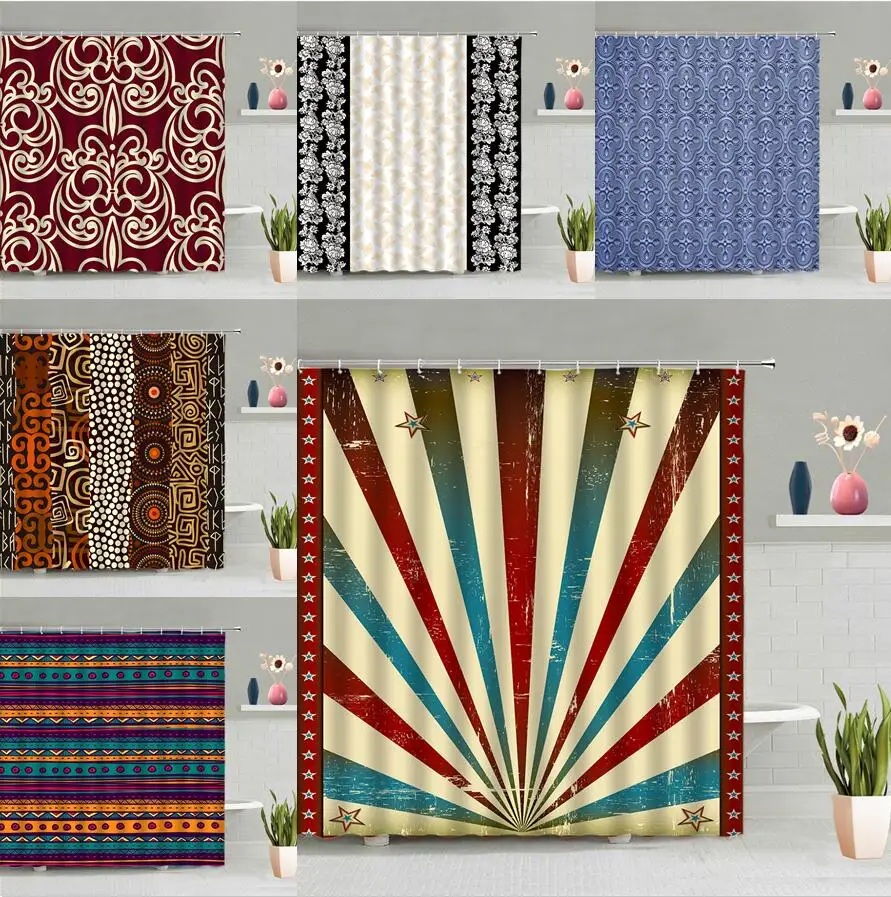 

Занавеска для душа с геометрическим рисунком в стиле ретро