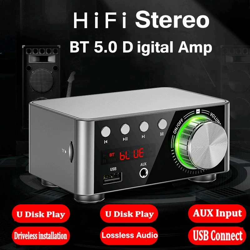 Плата усилителя звука 50WX2 Hi-Fi Bluetooth 5 0 USB TF для домашнего кинотеатра | Электроника