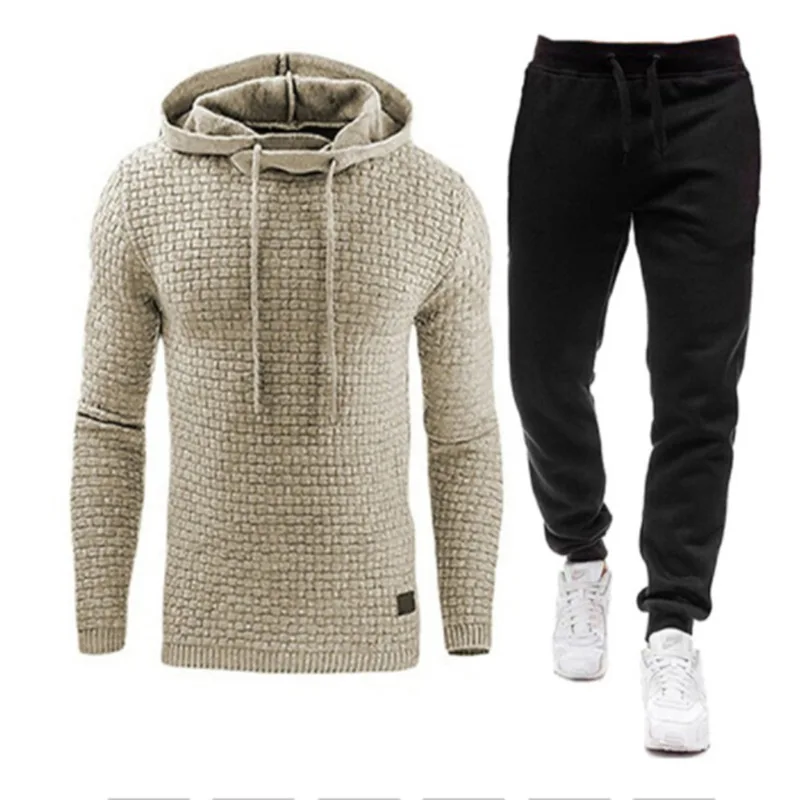 

Men's New Brand Jacquard Sweater Long-Sleeved Hoodie Autumn Winter Sports Leisure Suit Hoodie Sweater Pants Men's Two-Piece Suit