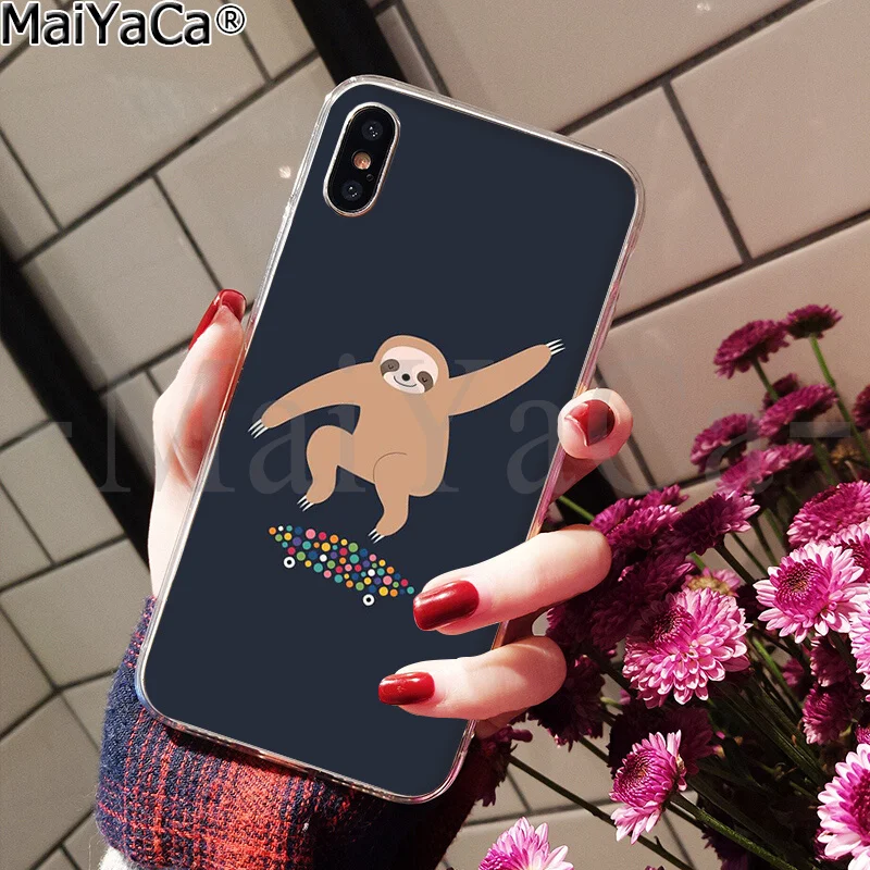 MaiYaCa Caffeinated животное Ленивец Крышка Прозрачный мягкий чехол для телефона для iPhone 6S 6plus 7plus 8 8Plus X Xs MAX 5 5S XR