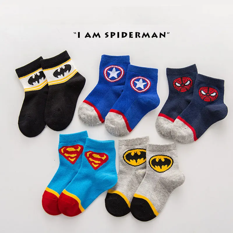 

5pairs/lot Kids Socks Children's socks Mesh Spring AutumnSuperhero Cotton Socks For Boy