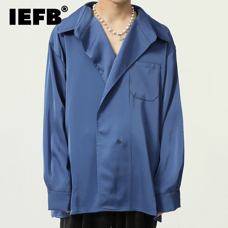 

IEFB Menswear Korean Trend Oversized Tops Simple Solid Color Irregular Shirt Men Autumn 2021 New Lapel Loose Long Sleeve Shirts