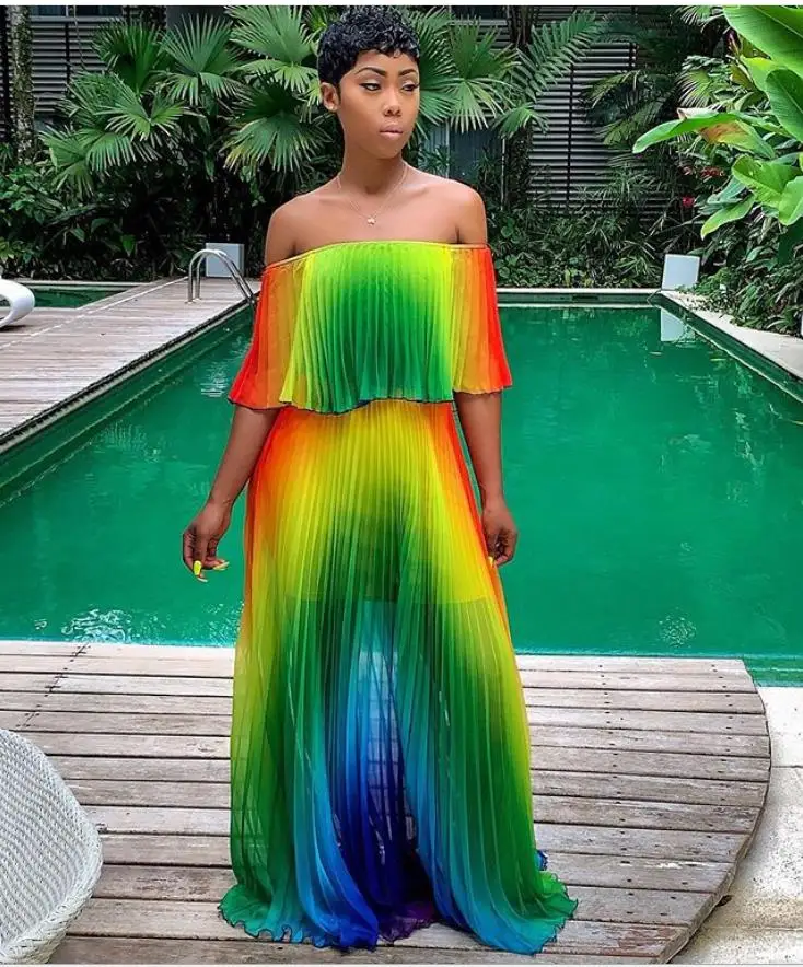 Платье с длинным рукавом в африканском стиле эластичная ткань модным принтом