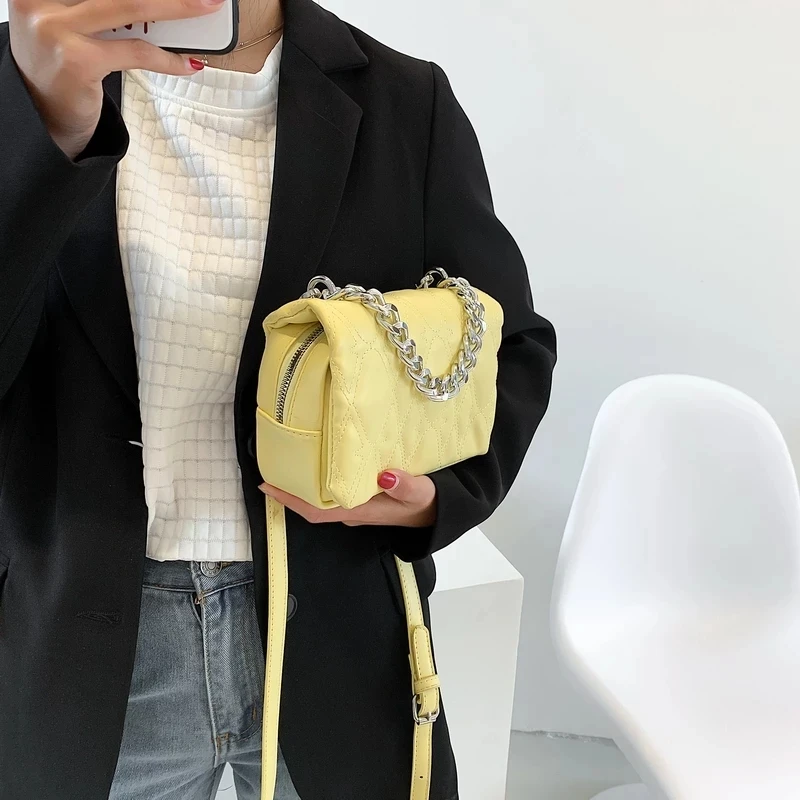 

Thick Chain PU Leather Crossbody Bags for Women 2021 Branded Luxury Summer Female Trendy Shoulder Handbags and Purses 4 colour