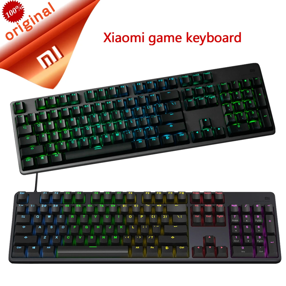 Оригинальная игровая клавиатура Xiaomi, стандарт 104 клавиш, профессиональная RGB цветная клавиатура с подсветкой, USB Проводная клавиатура для ПК, ноутбука, игр