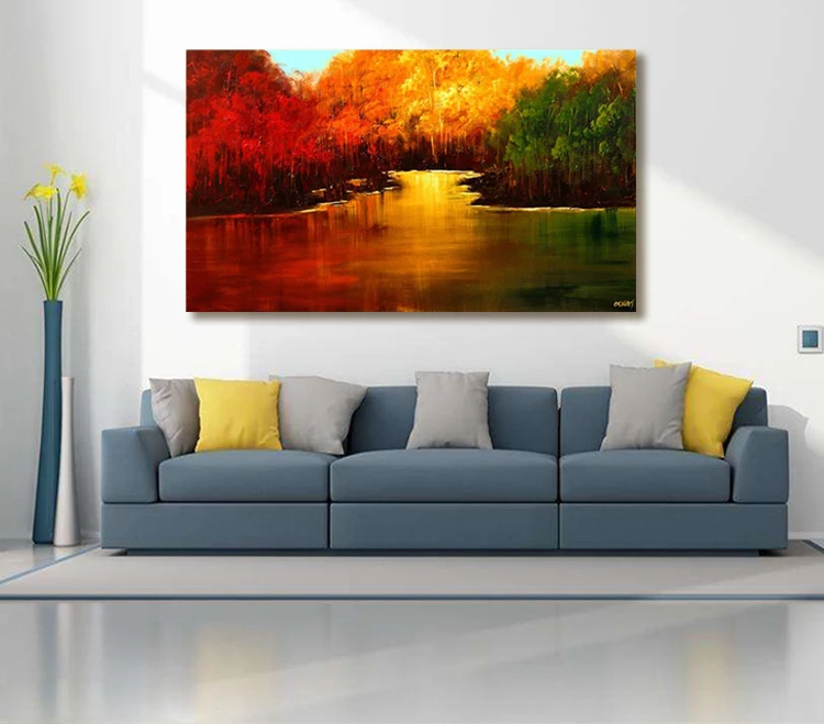 Ручная роспись современный пейзаж масляная живопись холст красный желтый