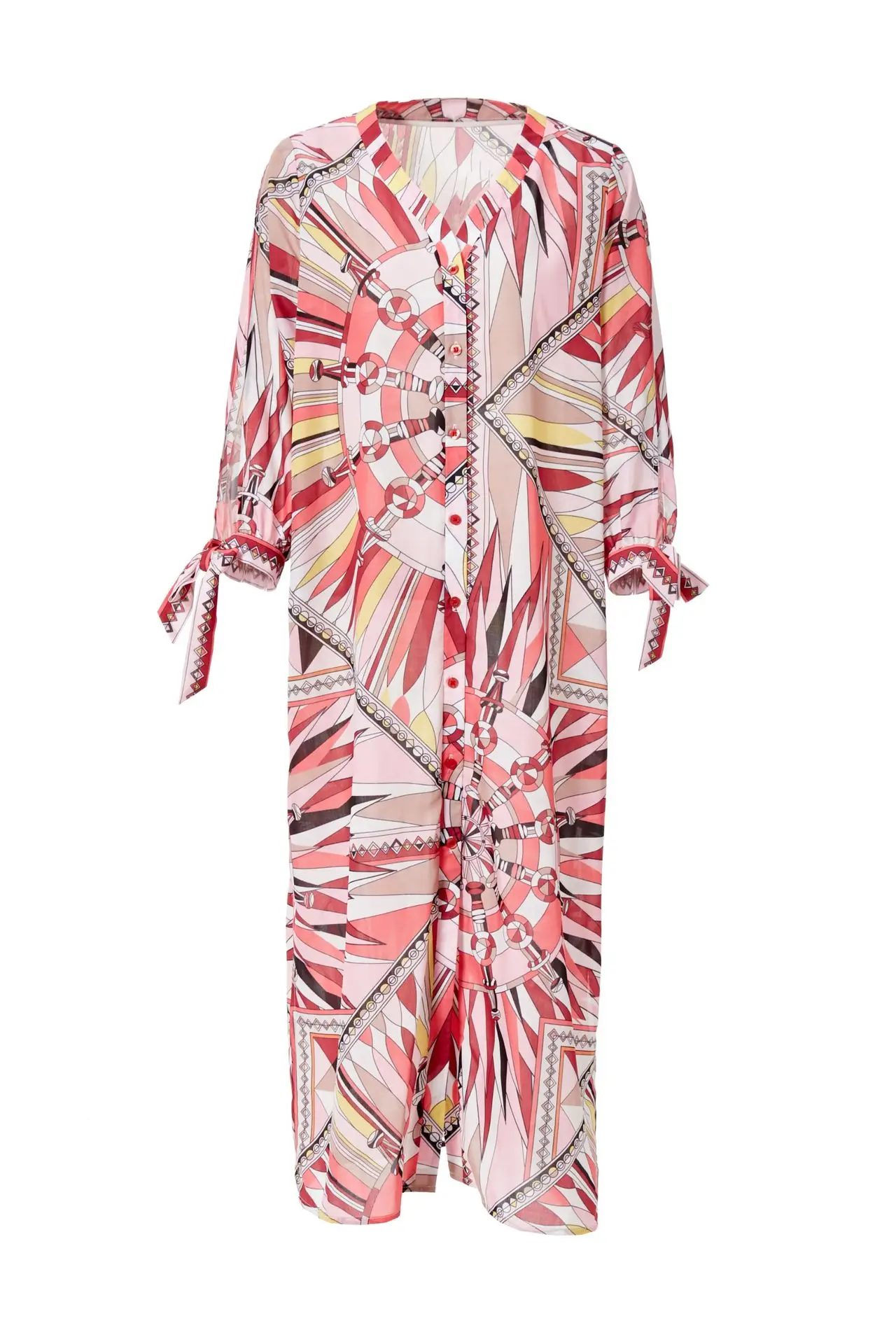 

2021 Summer Full V-neck Dress New Sexy Fashion Slim Print Mid-Calf Dresses Elegant Temperament Women's Dress