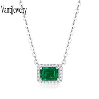 lab grown emerald pendant sterling 925 silver necklace created gemstone 1ct for women wedding birthday party jewelry gift