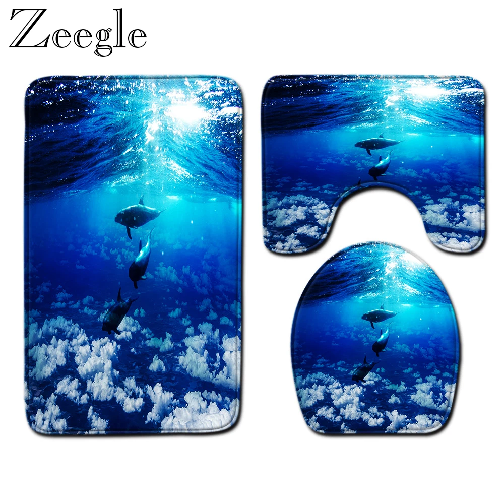 Zeegle Non-slip Ванная комната Туалет чехол пол впитывающие коврики для ванной коврик Ванная комната ковролин для пляжа в виде ракушки Ванная комната туалет
