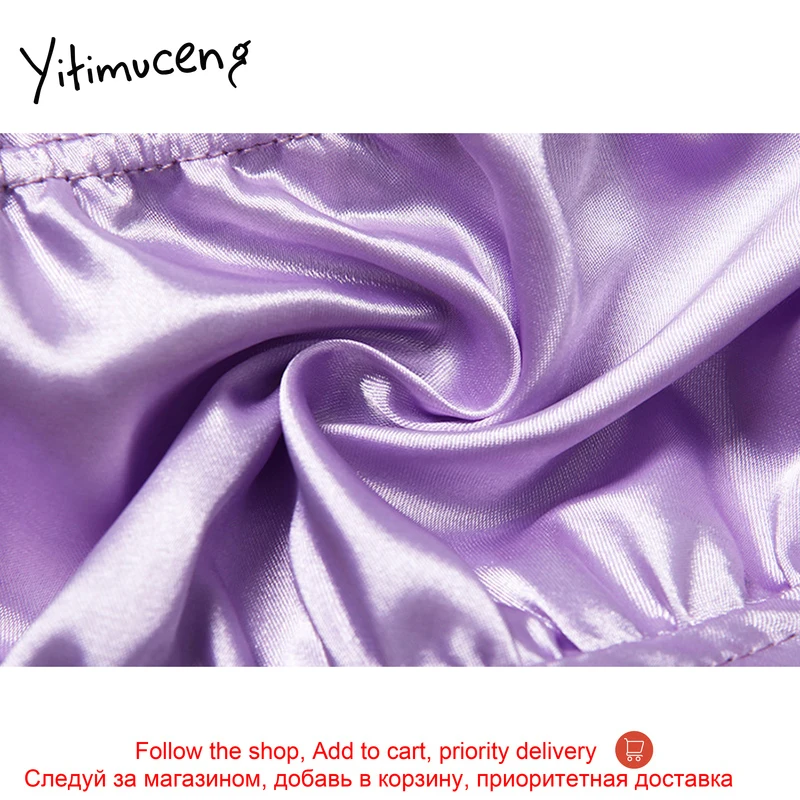

Yitimuceng Spaghetti Strap Crop Top Women Tank Top Clothes Cute Purple Bustier Halter Girly Sling Summer Satin Fashion Ruched
