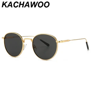 Kachawoo men's round sunglasses retro metal gold black brown classic sun glasses fashion woman acces
