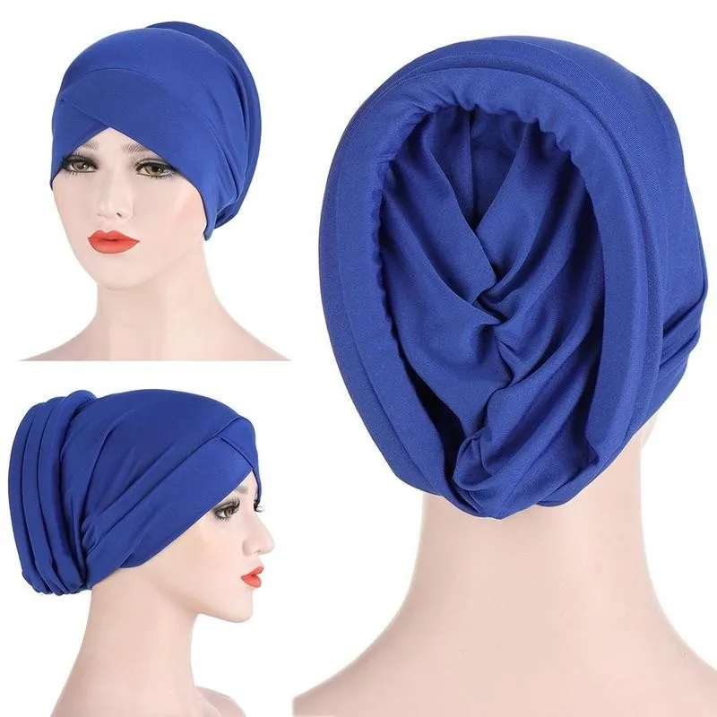 

Bandanas Women Stretchy Turban Muslim Hat Headband Warp Female Chemo Hijab Knotted Indian Cap Adult Head Wrap For Women