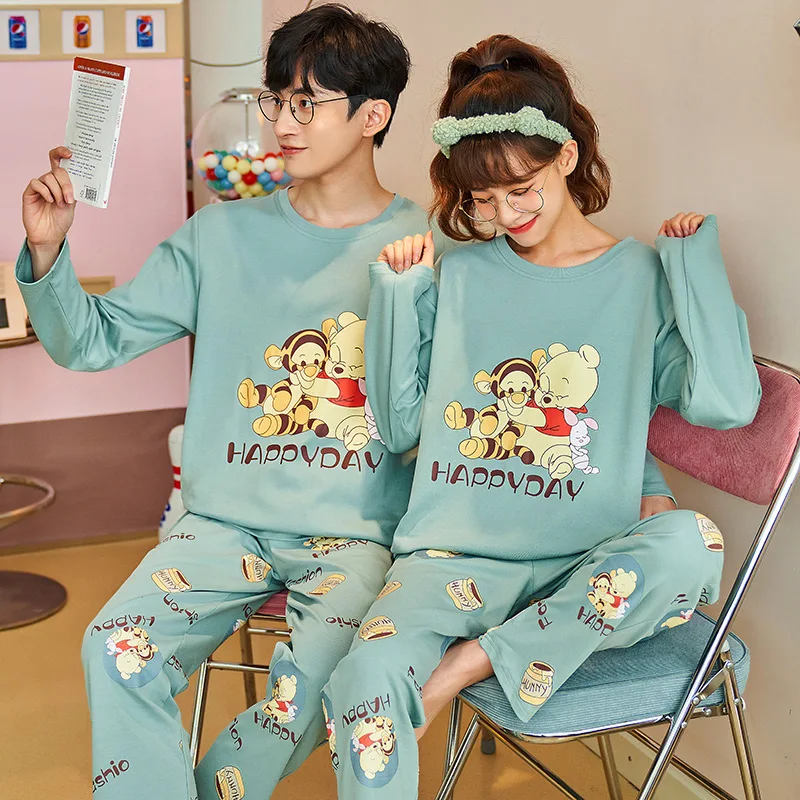 Новые осенне-зимние хлопковые Пижамные комплекты для пар с длинным рукавом в