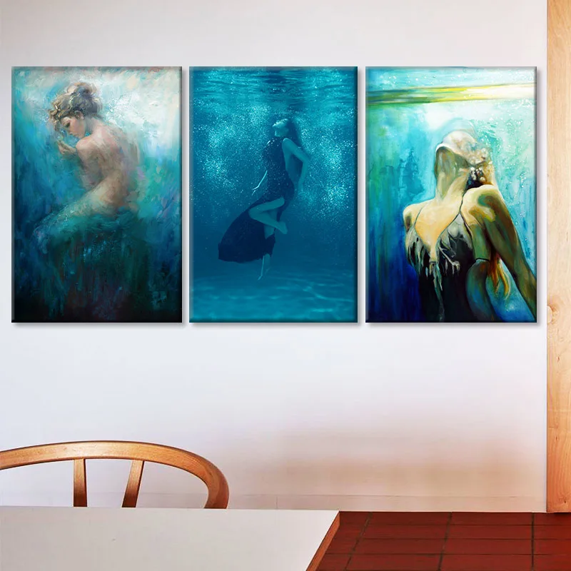 Настенная живопись на холсте синий глубоководный меланхоли девушка абстрактное