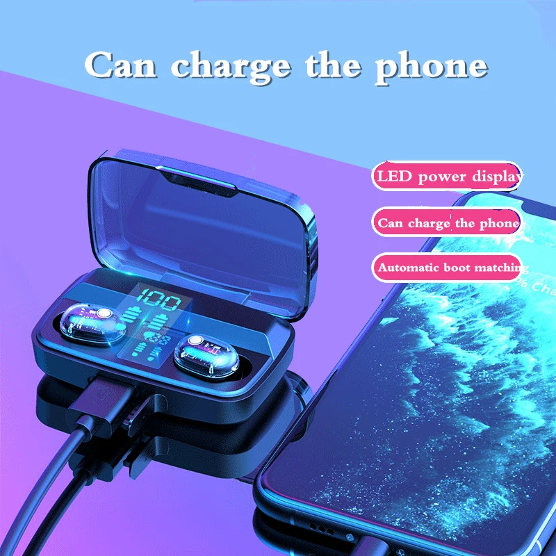 

TWS Беспроводные Bluetooth 5,0 наушники спортивные музыкальные HIFI наушники светодиодный смарт-экран с микрофоном в качестве внешнего аккумулятор...