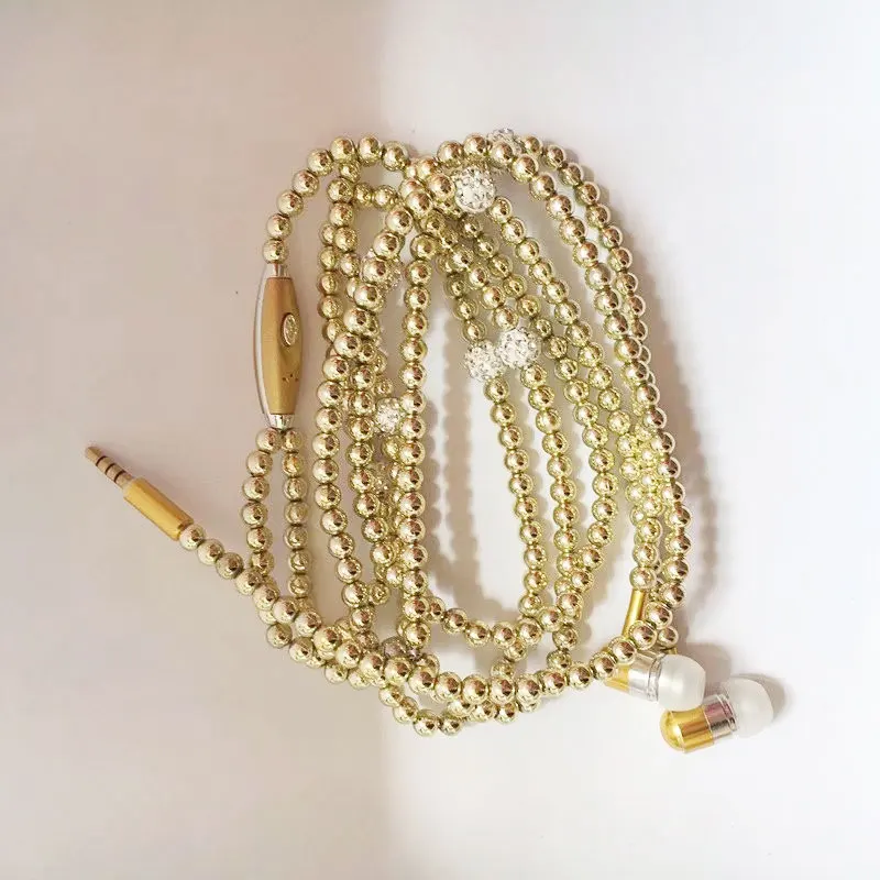 Жемчужное ожерелье наушники-вкладыши розовые стразы ювелирные изделия бусины