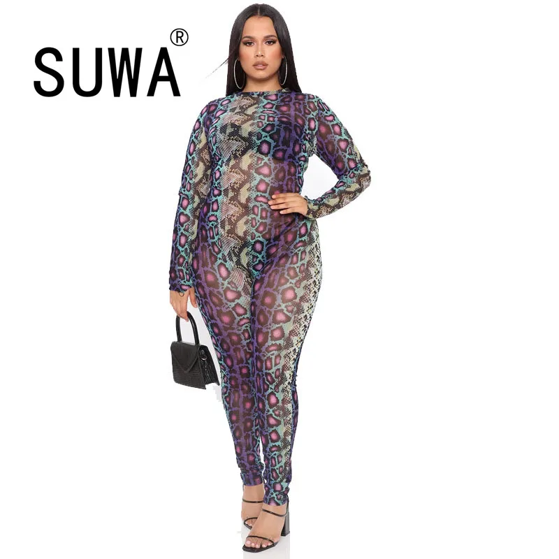 

Hot Selling Newest Nightclub Sexy Style Women Jumpsuits Serpentine O-Neck Long Sleeve Bodycon Pants Rompers Fot Party Autumn