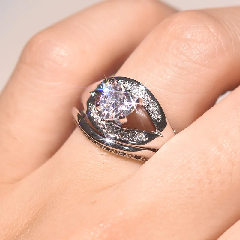 925 серебро Цвет Кольцо C настоящим бриллиантом Набор для Для женщин Банкетный