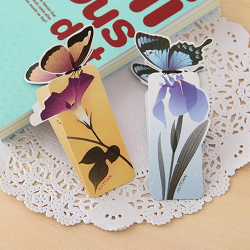

1Pc Flower Print Bookmark Stationery Colorful Mini Paper 3D Stereo Butterfly Bookmarks Random Color