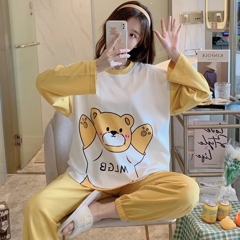 Plus Size XXXL Spring Nightgown Women Sleepwear Cartoon Pajama Set Loose Version Cotton Princess Style Pullover Pajamas