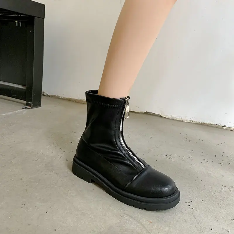 

Size 34-42 2021 INS Woman Microfiber Leather Ankle Boots Fashion Shoes Woman Short Winter Autumn Boots Platform Heel Footwear