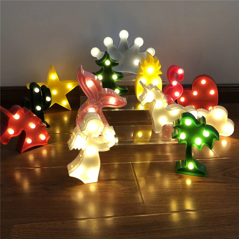 Милые светодиодсветодиодный ночники с фламинго единорогом шатер знак ананас