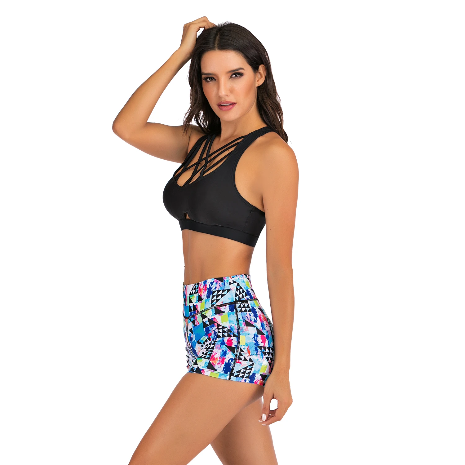 Спортивный бюстгальтер из двух предметов бикини 2020 купальник с принтом женские