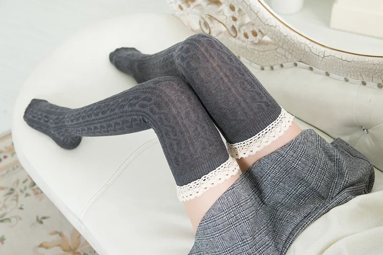 Осенние длинные носки женские теплые носки женские Kawaii модные повседневные Хлопковые гольфы выше колена кружевные носки для девочек женские чулки