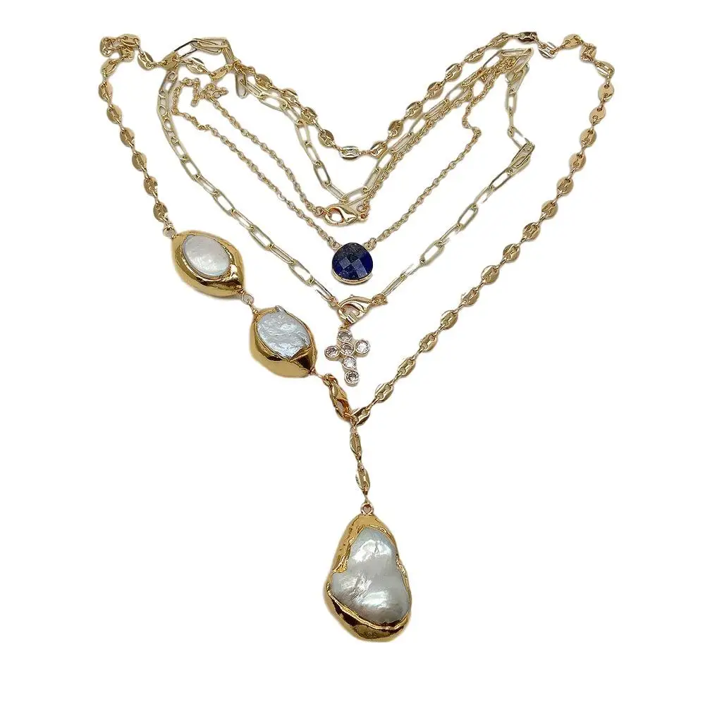 Ожерелье женское с распятием и искусственным жемчугом 17-26 дюймов